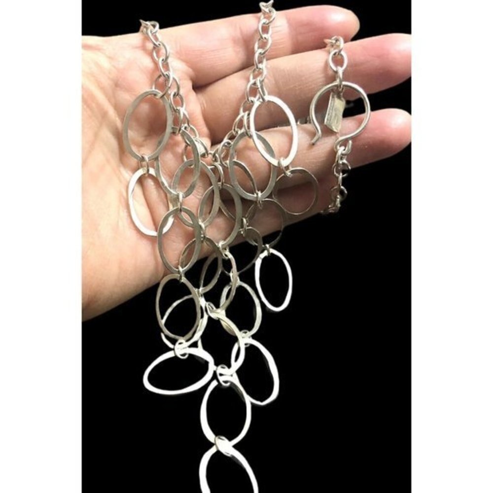 Judith Bright Oval Heavy Link Cascading Necklace Custom Made 925 Sterling Silver - Picture 4 of 11
